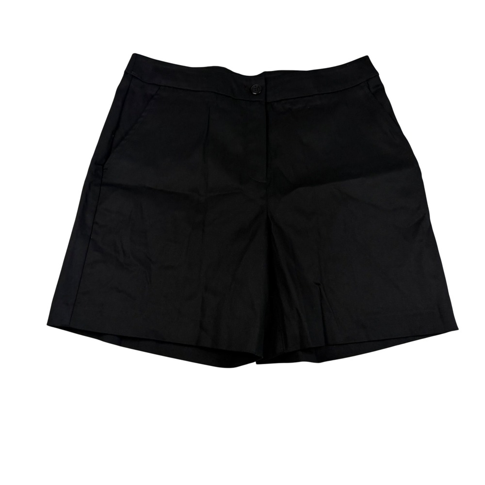 Pantology Womens Black Cotton Stretch Chino Shorts Size 10 Mid Rise Tailored
